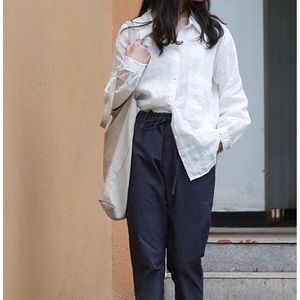 — NEW — Women's Casual Cotton Linen High Low Shirt